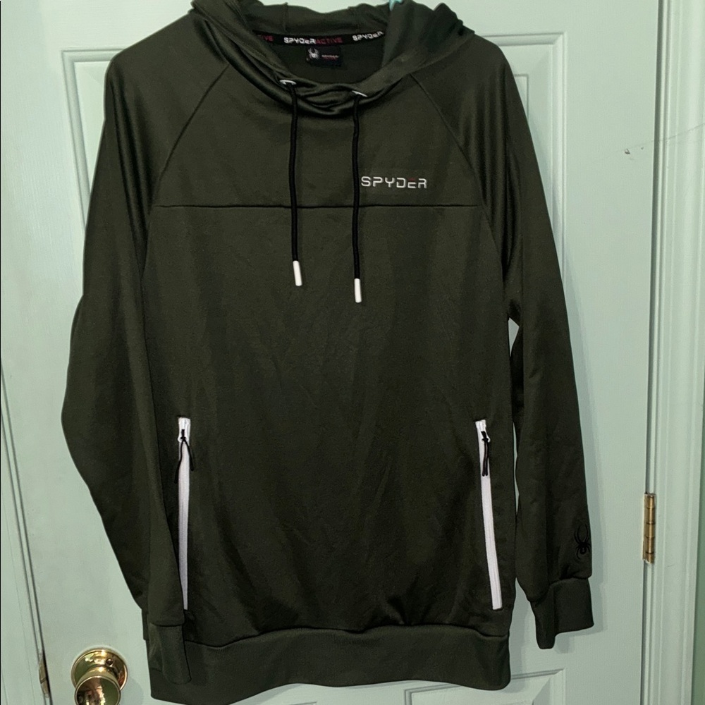 Spyder Olive Hoodie with White Zippers